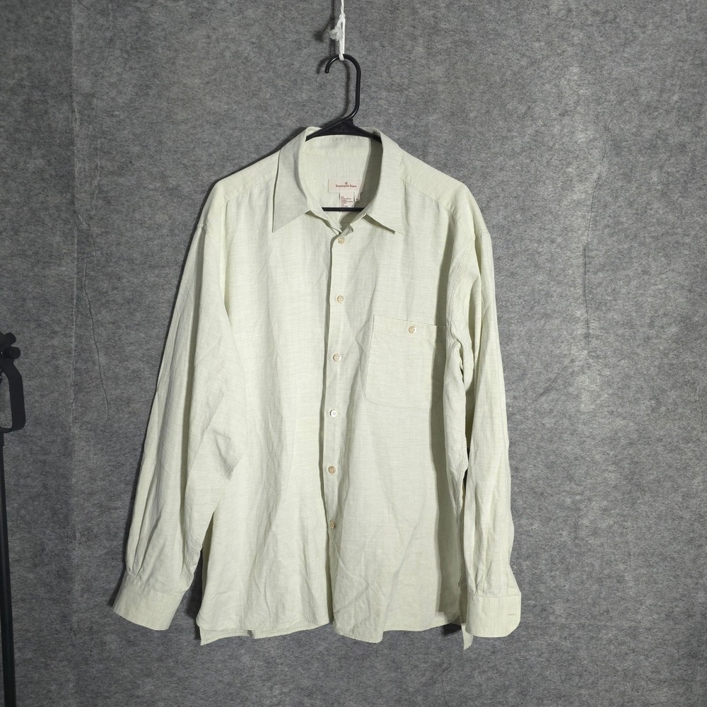 Ermenegildo Zegna Shirt Mens XL Green Cotton Linen Italy Textured Button Down